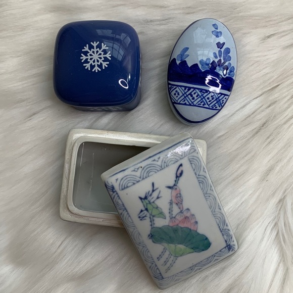3 vintage ceramic boxes lidded blue - Picture 4 of 10